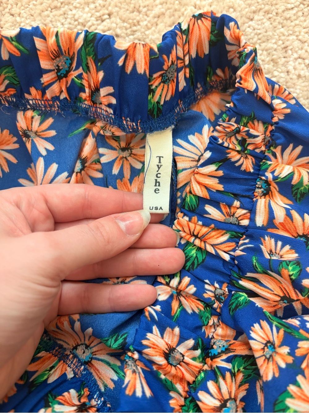 Tyche High-Waist Floral Shorts in Navy with Orange Daisy Print - Picture 3 of 3